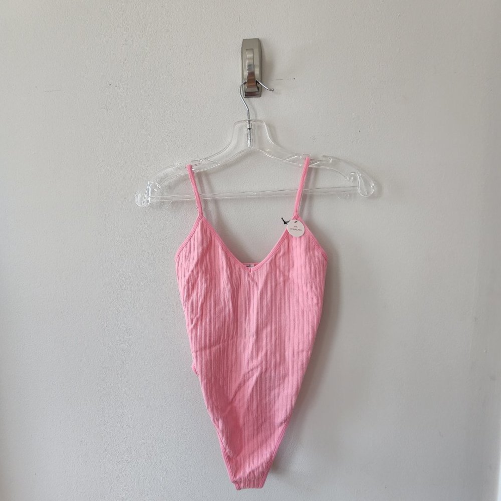 Forever 21 Seamless Ribbed Lingerie Bodysuit in Pink Icing Size M/L